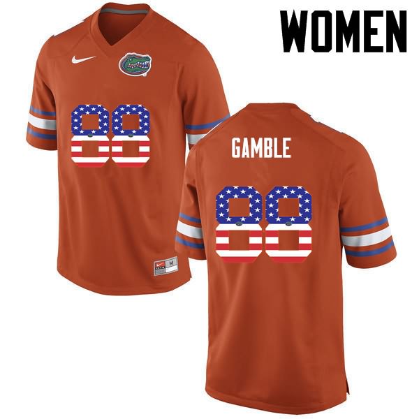 Women's NCAA Florida Gators Kemore Gamble #88 Stitched Authentic USA Flag Fashion Nike Orange College Football Jersey HXF6465KB